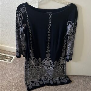 Enfocus Studio Navy and White Patterned Blouse